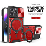 Reiko TPU PC Shockproof Magnetic Phone Case with Free Adjustment Ring Holder for iPhone 15 Pro in Red