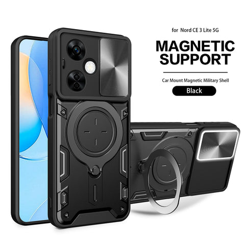 Reiko TPU PC Shockproof Magnetic Phone Case with Free Adjustment Ring Holder for Oneplus Nord N30 5G in Black | MaxStrata