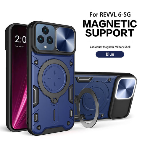 Reiko TPU PC Shockproof Magnetic Phone Case with Free Adjustment Ring Holder for REVVL 6 5G in Blue