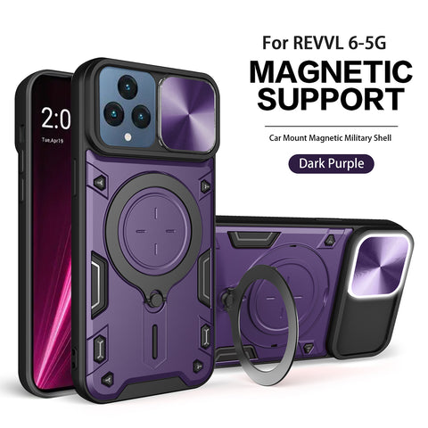 Reiko TPU PC Shockproof Magnetic Phone Case with Free Adjustment Ring Holder for REVVL 6 5G in Purple | MaxStrata