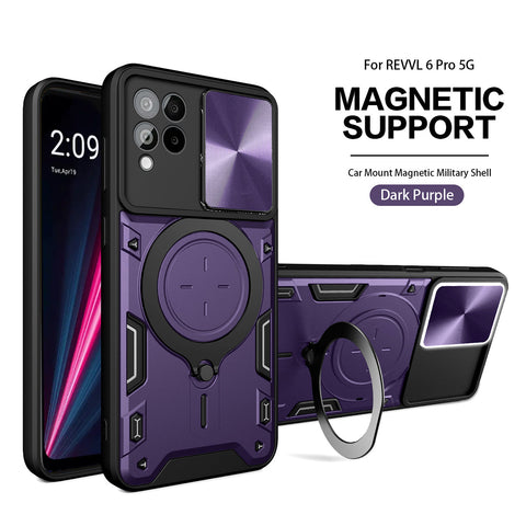 Reiko TPU PC Shockproof Magnetic Phone Case with Free Adjustment Ring Holder for REVVL 6 Pro 5G in Purple