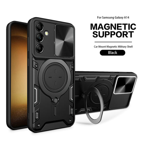 Reiko TPU PC Shockproof Magnetic Phone Case with Ring Holder for Samsung Galaxy A14 5G in Black | MaxStrata