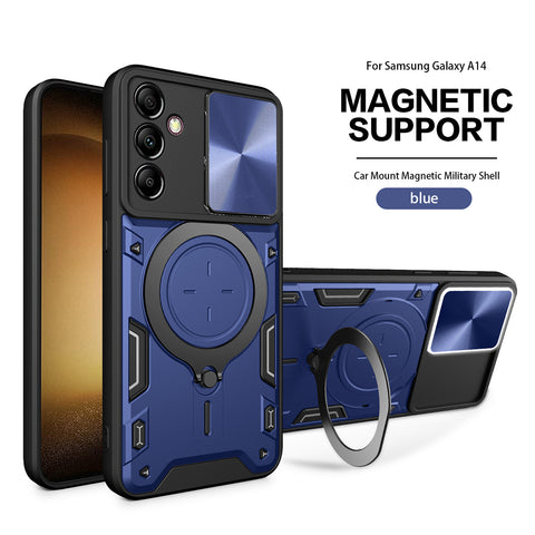 Reiko TPU PC Shockproof Magnetic Phone Case with Ring Holder for Samsung Galaxy A14 5G in Blue | MaxStrata