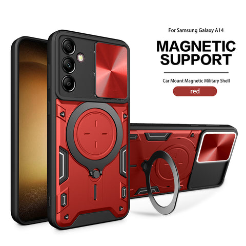 Reiko TPU PC Shockproof Magnetic Phone Case with Ring Holder for Samsung Galaxy A14 5G in Red | MaxStrata