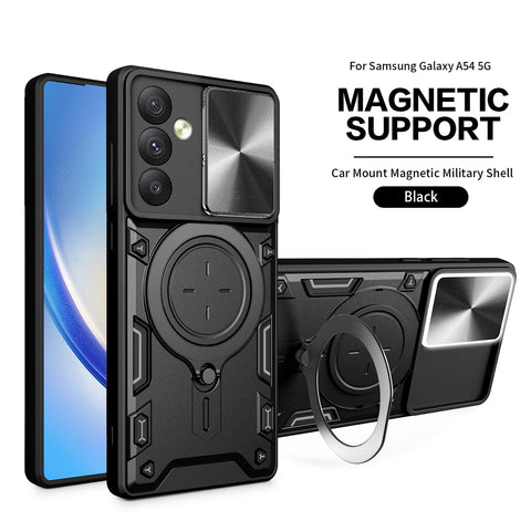 Reiko TPU PC Shockproof Magnetic Phone Case with Ring Holder for Samsung Galaxy A54 5G in Black | MaxStrata