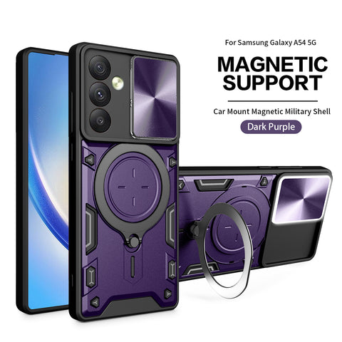 Reiko TPU PC Shockproof Magnetic Phone Case with Ring Holder for Samsung Galaxy A54 5G in Purple | MaxStrata
