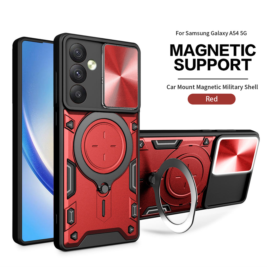 Reiko TPU PC Shockproof Magnetic Phone Case with Ring Holder for Samsung Galaxy A54 5G in Red | MaxStrata