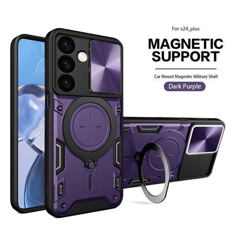 Reiko TPU PC Shockproof Magnetic Phone Case with Free Adjustment Ring Holder for Samsung Galaxy S24 Plus in Purple