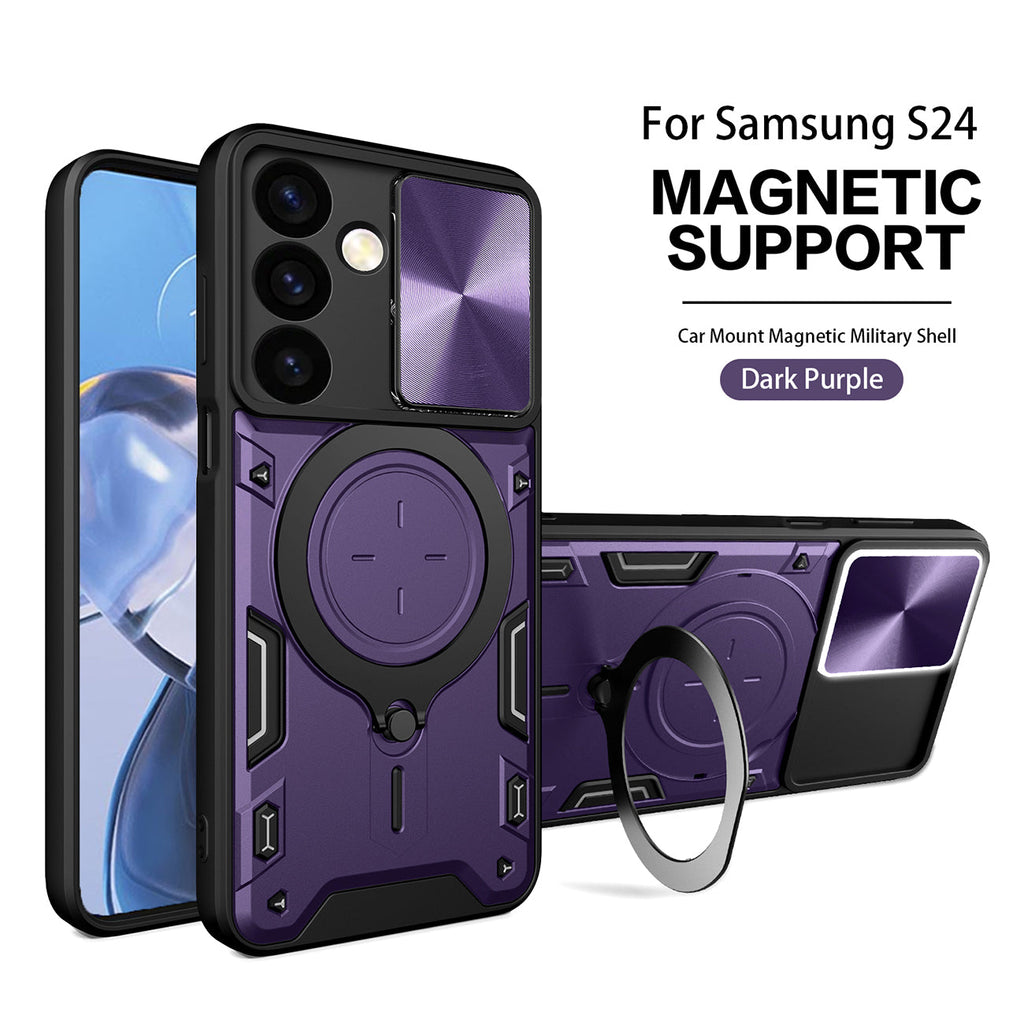 Reiko TPU PC Shockproof Magnetic Phone Case with Free Adjustment Ring Holder for Samsung Galaxy S24 in Purple