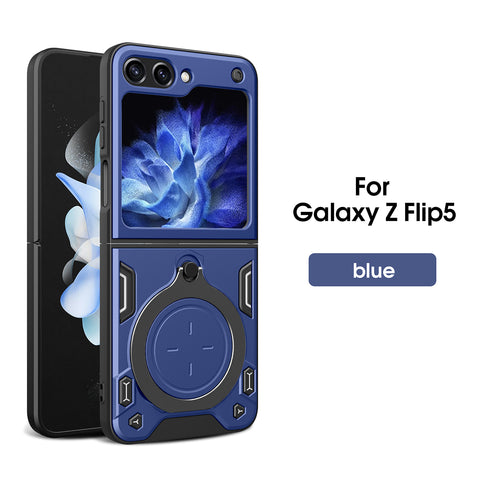 Reiko TPU PC Shockproof Magnetic Phone Case with Free Adjustment Ring Holder for Samsung Z Flip5 in Blue | MaxStrata