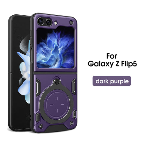 Reiko TPU PC Shockproof Magnetic Phone Case with Free Adjustment Ring Holder for Samsung Z Flip5 in Purple | MaxStrata