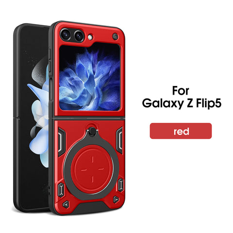 Reiko TPU PC Shockproof Magnetic Phone Case with Free Adjustment Ring Holder for Samsung Z Flip5 in Red | MaxStrata
