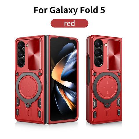 Reiko TPU PC Shockproof Magnetic Phone Case with Free Adjustment Ring Holder for Samsung Z Fold5 in Red | MaxStrata
