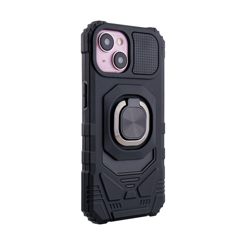Reiko Kickstand Ring Holder TPU Shockproof Case for iPhone 15 in Black