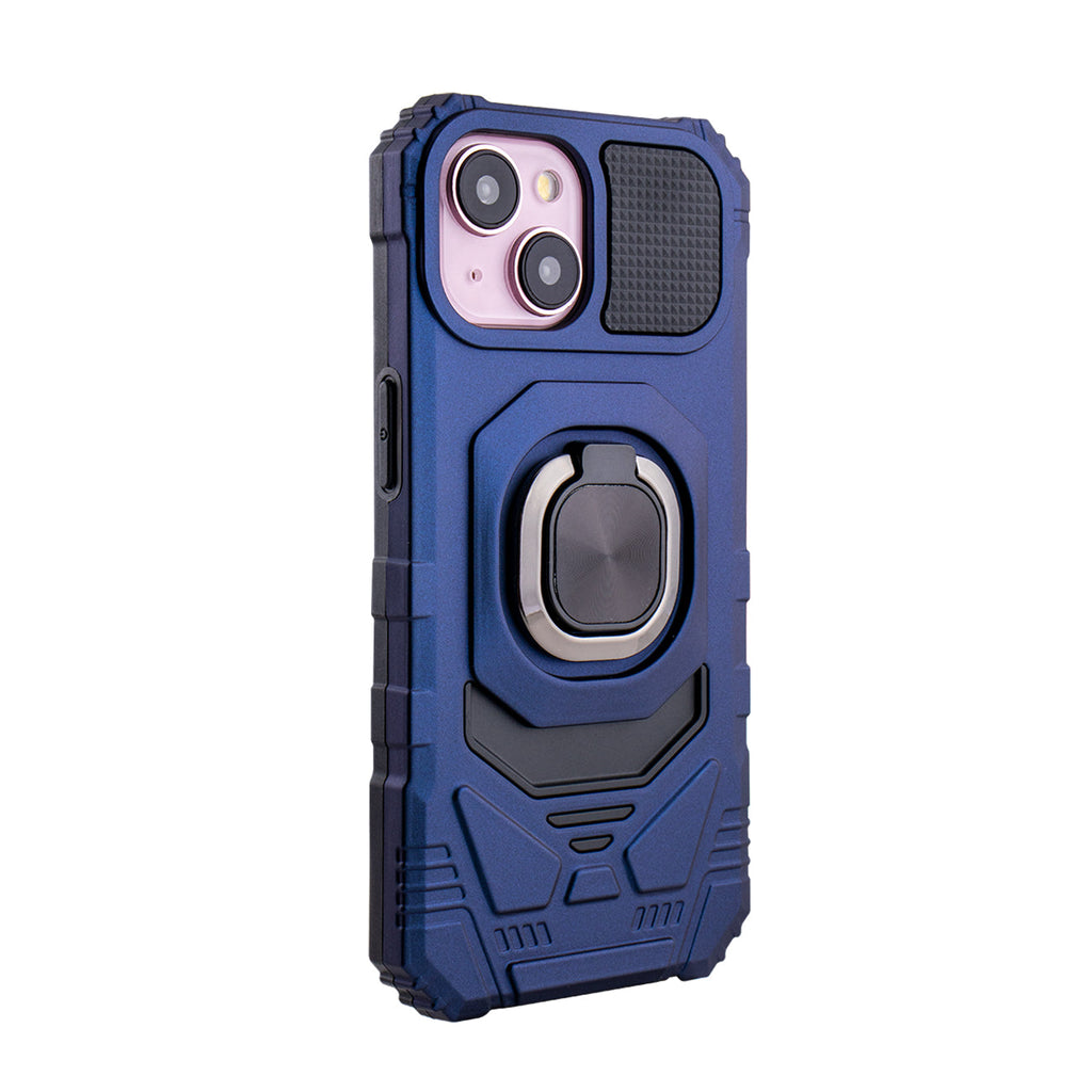 Reiko Kickstand Ring Holder TPU Shockproof Case for iPhone 15 in Blue