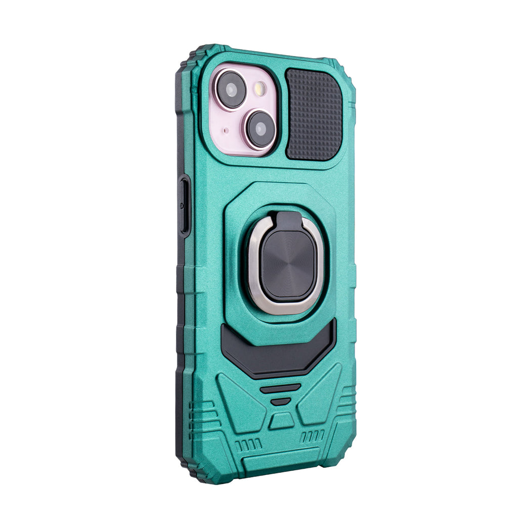 Reiko Kickstand Ring Holder TPU Shockproof Case for iPhone 15 in Green