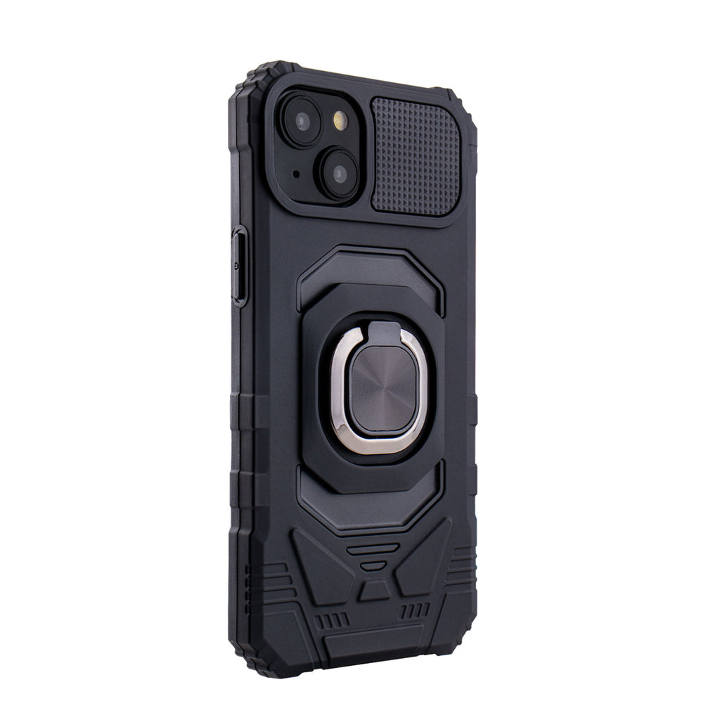 Reiko Kickstand Ring Holder TPU Shockproof Case for iPhone 15 Plus in Black