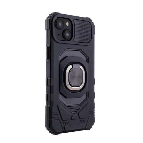 Reiko Kickstand Ring Holder TPU Shockproof Case for iPhone 15 Plus in Black