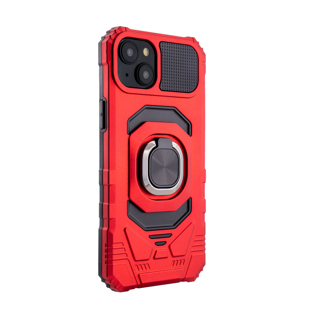 Reiko Kickstand Ring Holder TPU Shockproof Case for iPhone 15 Plus in Red