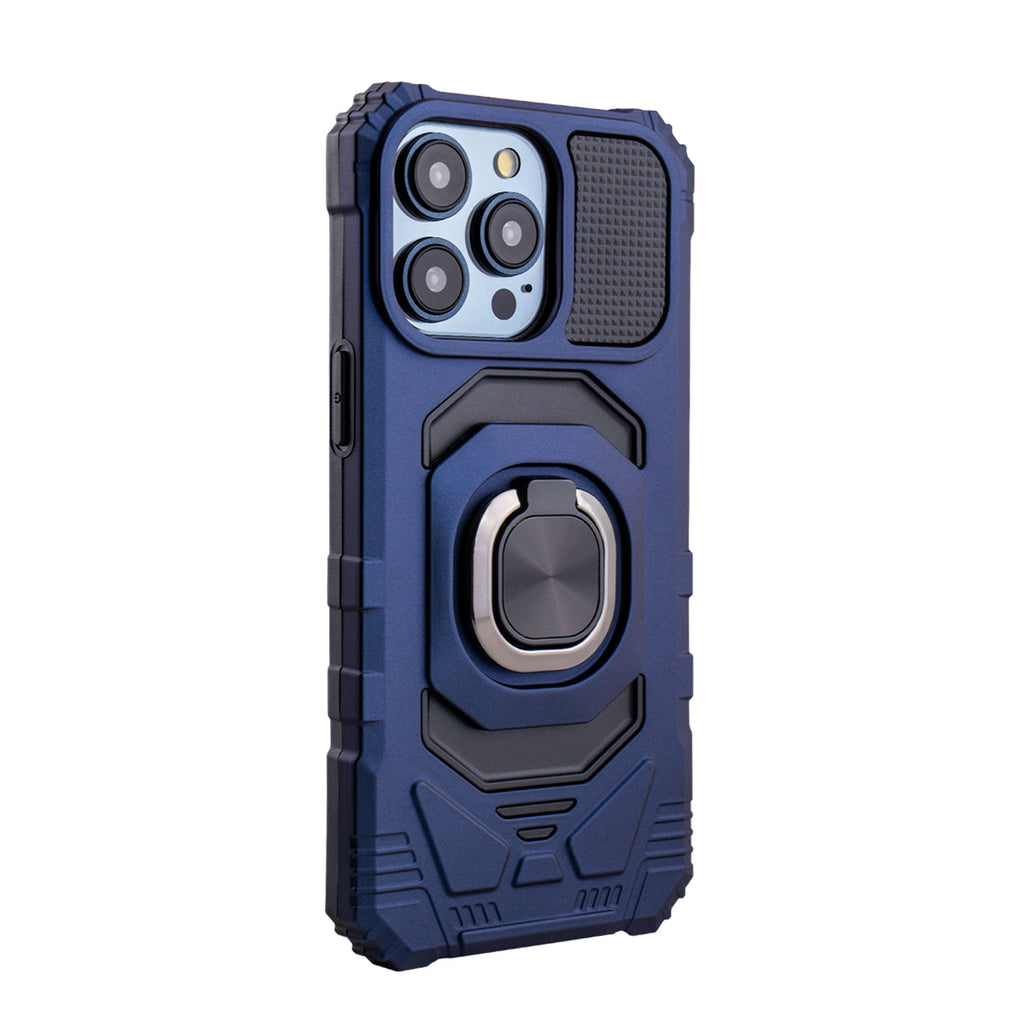 Reiko Kickstand Ring Holder TPU Shockproof Case for iPhone 15  Pro Max in Blue