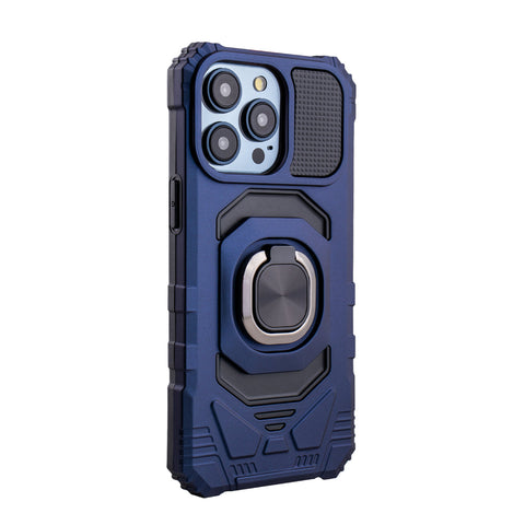 Reiko Kickstand Ring Holder TPU Shockproof Case for iPhone 15  Pro Max in Blue
