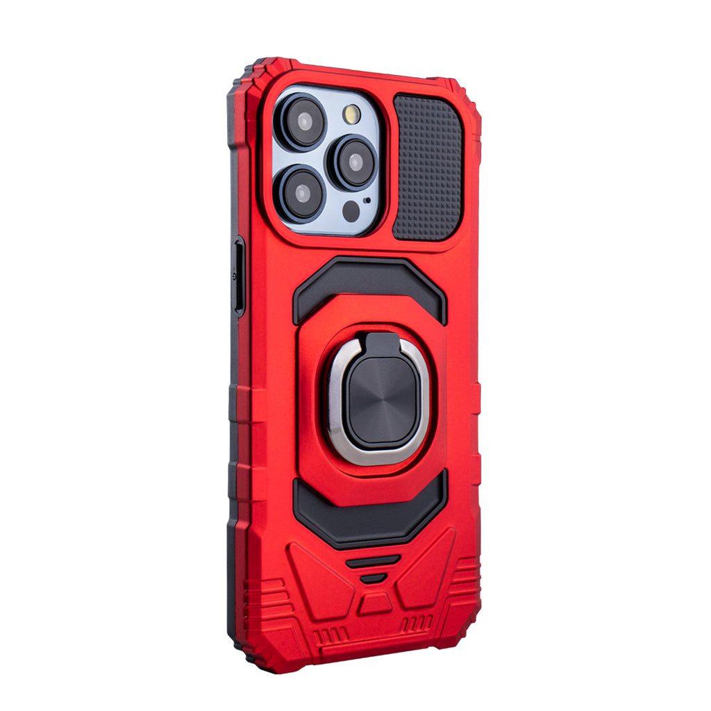 Reiko Kickstand Ring Holder TPU Shockproof Case for iPhone 15  Pro Max in Red