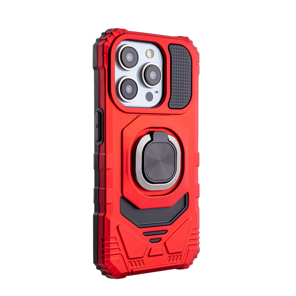 Reiko Kickstand Ring Holder TPU Shockproof Case for iPhone 15 Pro in Red