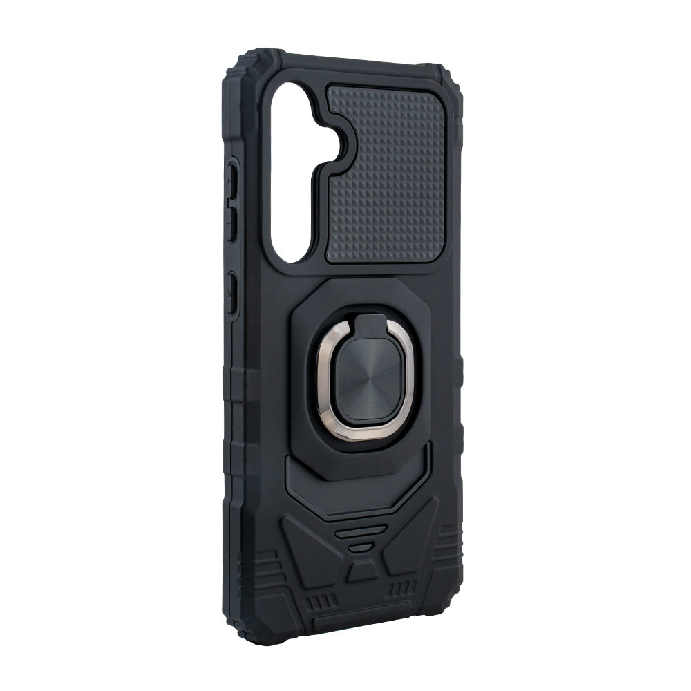 Reiko Kickstand Ring Holder TPU Shockproof Case for Samsung Galaxy S24 Fe in Black