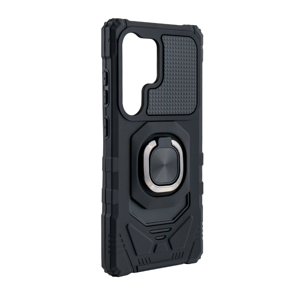 Reiko Kickstand Ring Holder TPU Shockproof Case for Samsung Galaxy S25 Ultra in Black