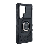 Reiko Kickstand Ring Holder TPU Shockproof Case for Samsung Galaxy S25 Ultra in Black