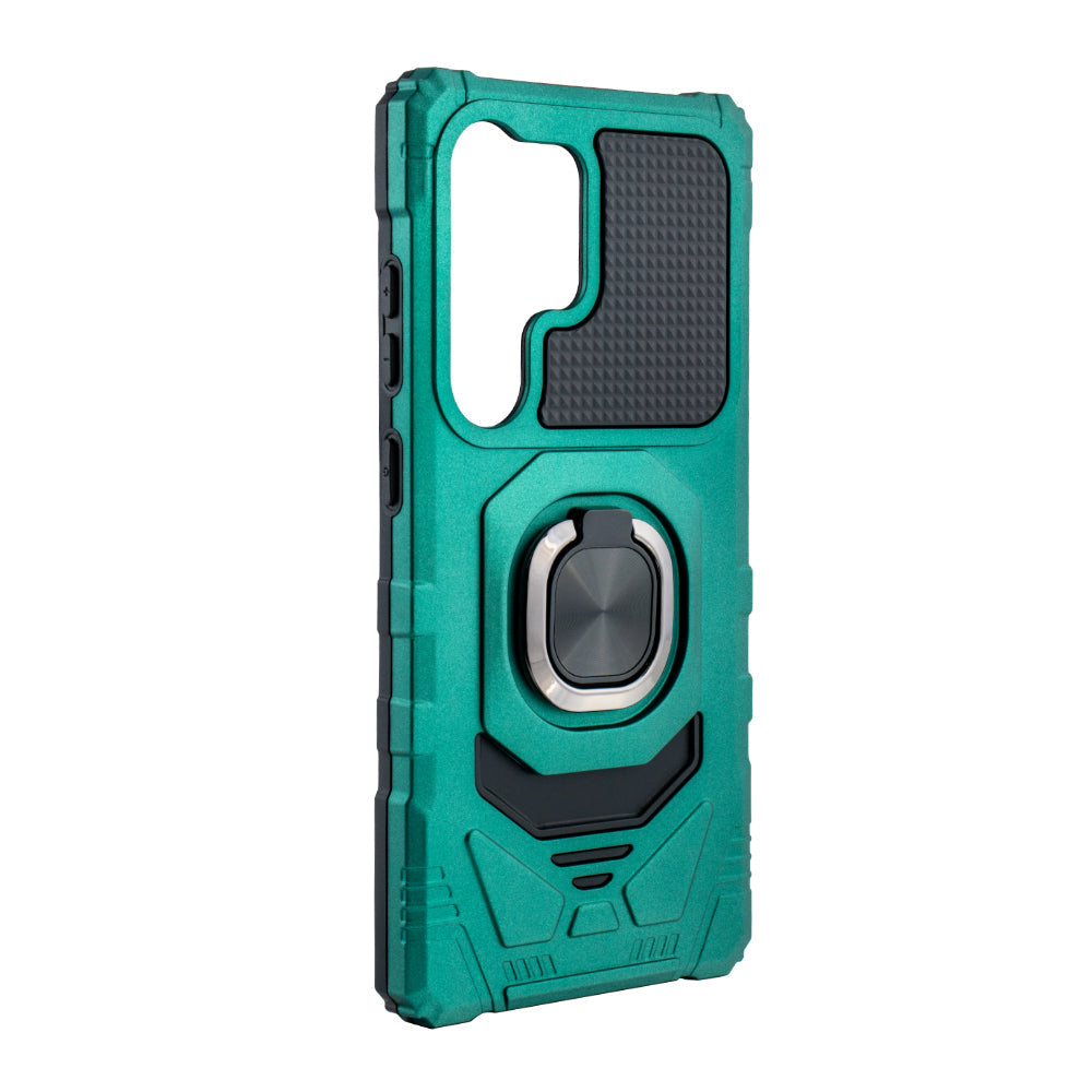 Reiko Kickstand Ring Holder TPU Shockproof Case for Samsung Galaxy S25 Ultra in Green