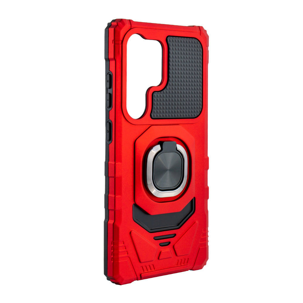 Reiko Kickstand Ring Holder TPU Shockproof Case for Samsung Galaxy S25 Ultra in Red