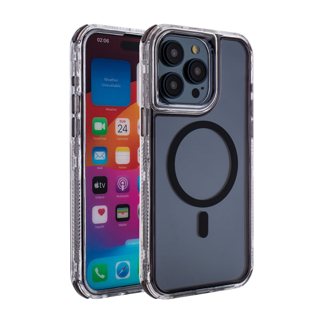 Reiko Heavy Duty Transparent 3-in-1 Hybrid Shockproof Anti-Fall Protective Magnetic Case for iPhone 15  Pro Max in Black