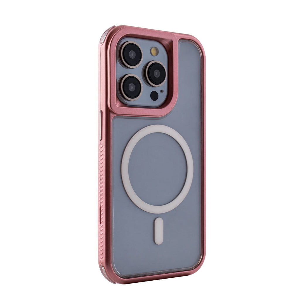 Reiko Heavy Duty 3-in-1 Hybrid Shockproof Anti-Fall Protective Magnetic Case for iPhone 15 Pro in Pink