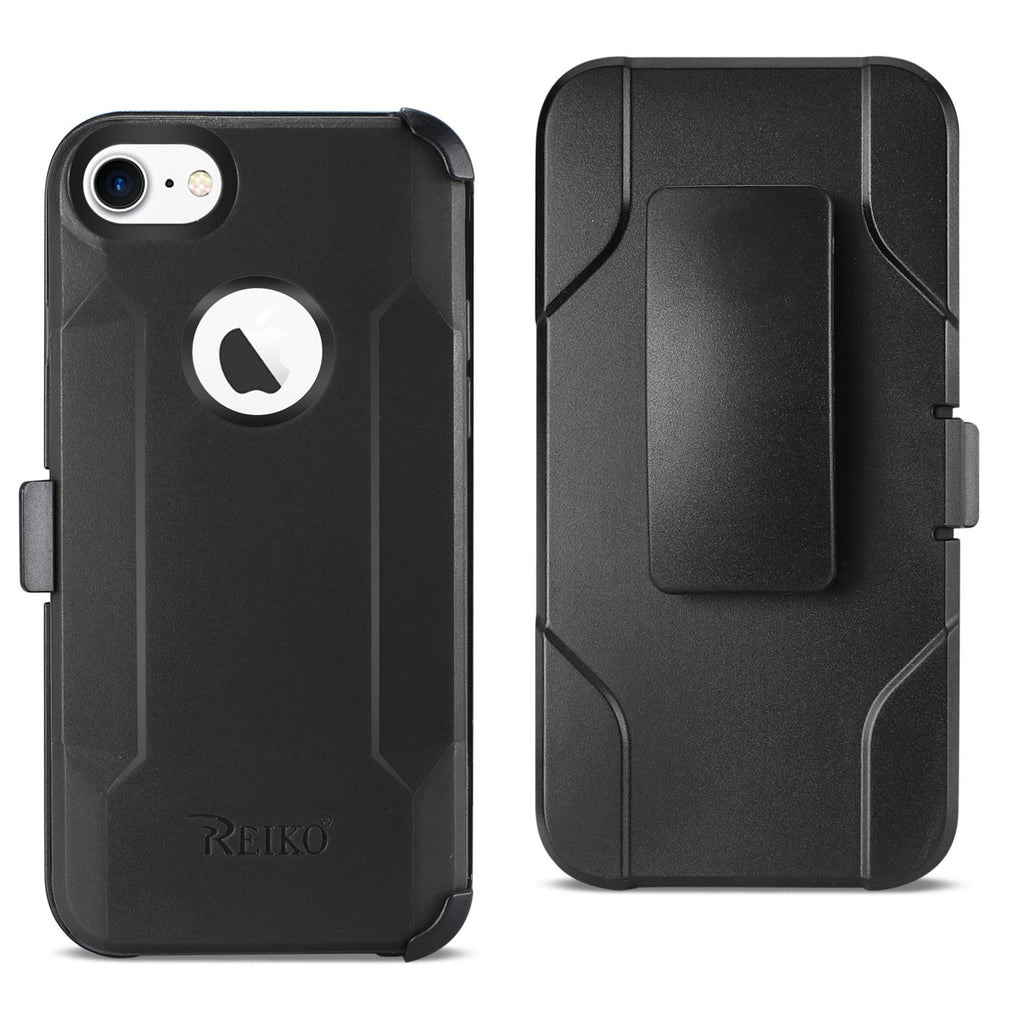 Reiko iPhone 7/8/SE2 3-in-1 Hybrid Heavy Duty Holster Combo Case in Black | MaxStrata