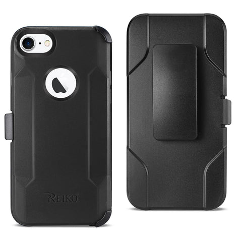 Reiko iPhone 7/8/SE2 3-in-1 Hybrid Heavy Duty Holster Combo Case in Black | MaxStrata