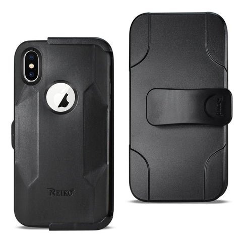 Reiko iPhone X/iPhone XS 3-in-1 Hybrid Heavy Duty Holster Combo Case in Black | MaxStrata