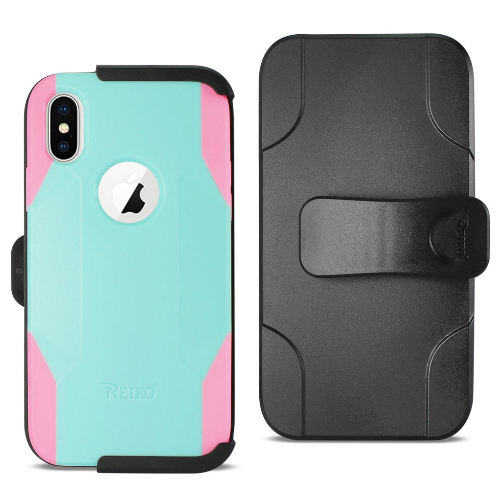 Reiko iPhone X/iPhone XS 3-in-1 Hybrid Heavy Duty Holster Combo Case in Mint Green | MaxStrata