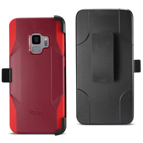 Reiko Samsung Galaxy S9 3-in-1 Hybrid Heavy Duty Holster Combo Case in Burgundy | MaxStrata