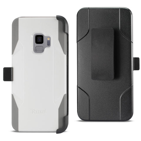 Reiko Samsung Galaxy S9 3-in-1 Hybrid Heavy Duty Holster Combo Case in White | MaxStrata