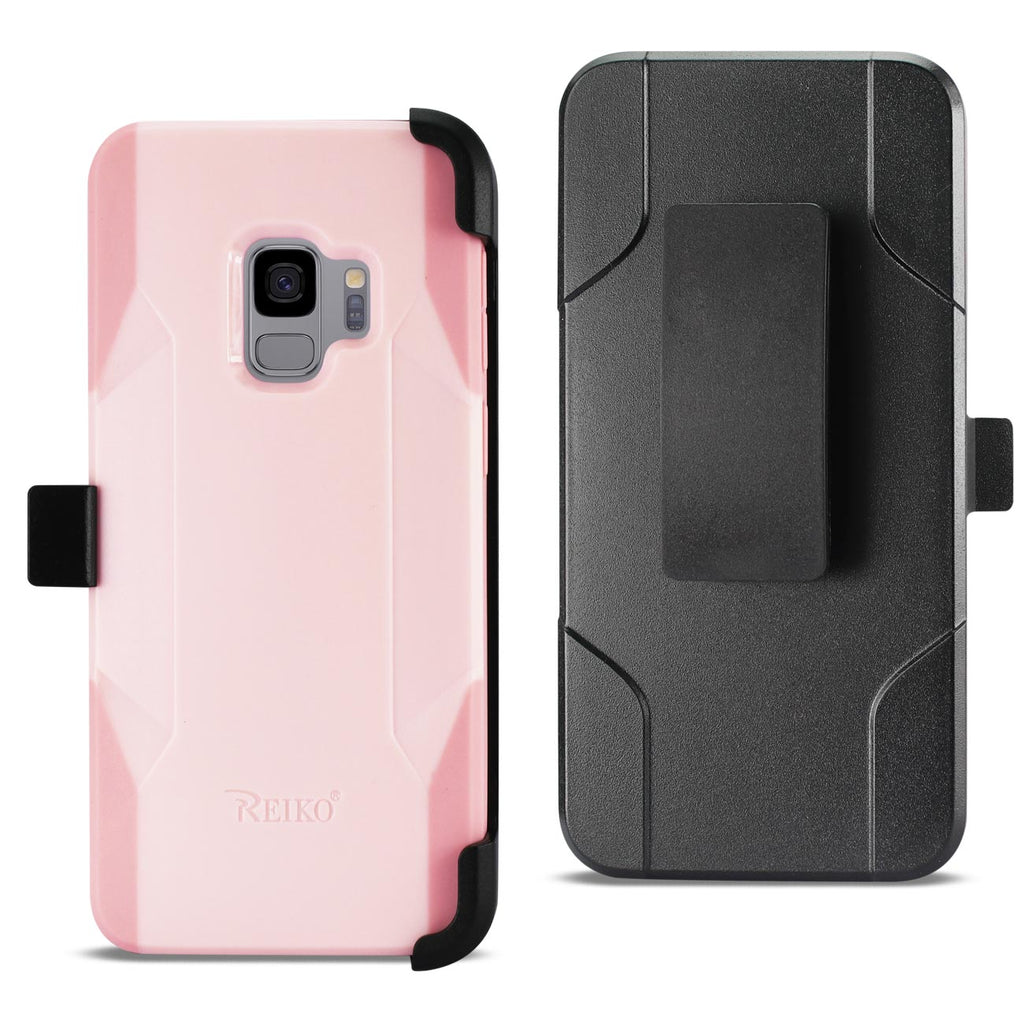 Reiko Samsung Galaxy S9 3-in-1 Hybrid Heavy Duty Holster Combo Case in Light Pink | MaxStrata