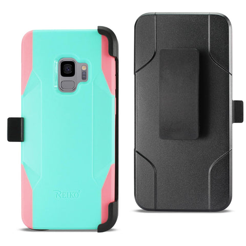 Reiko Samsung Galaxy S9 3-in-1 Hybrid Heavy Duty Holster Combo Case in Mint Green | MaxStrata