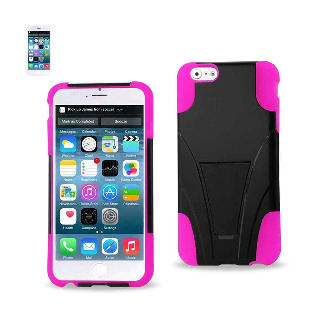 Reiko iPhone 6S/ 6 Plus Hybrid Heavy Duty Case with Kickstand in Hot Pink Black | MaxStrata