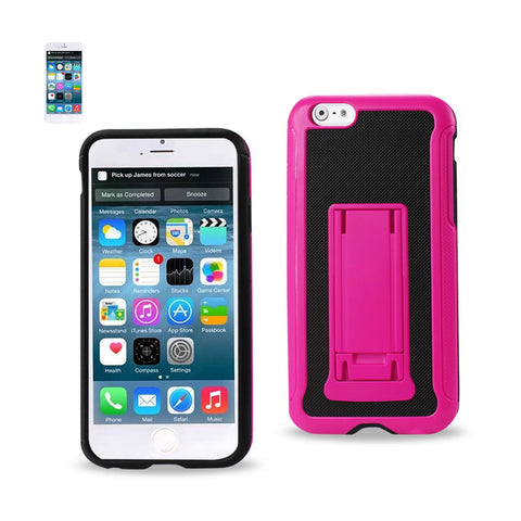 Reiko iPhone 6 Plus Hybrid Heavy Duty Case with Vertical Kickstand in Black Hot Pink | MaxStrata