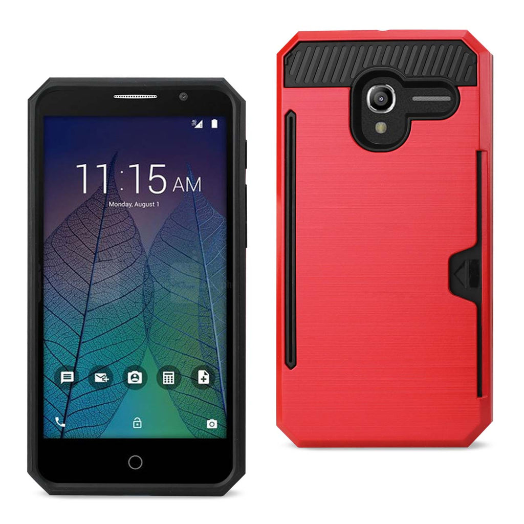 Reiko Alcatel Tru Slim Armor Hybrid Case with Card Holder in Red | MaxStrata