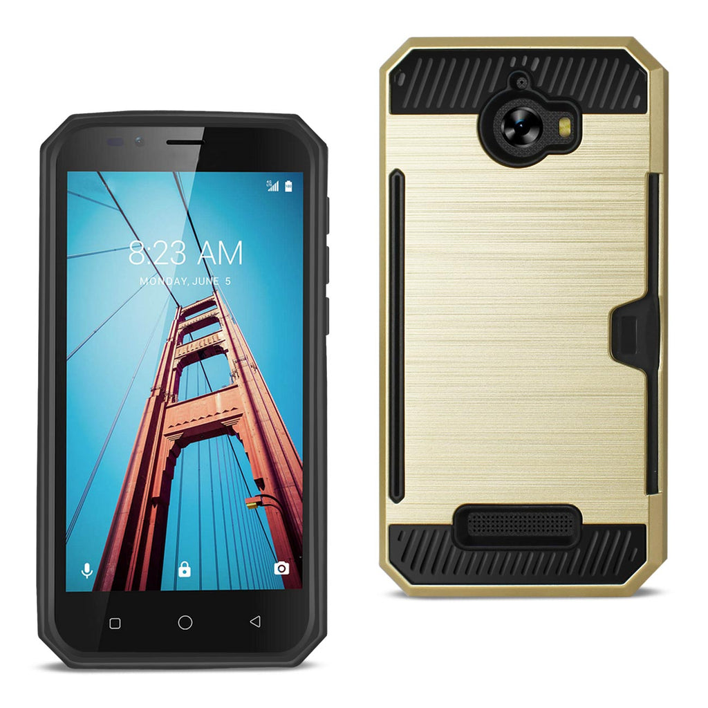 Reiko Coolpad Defiant Slim Armor Hybrid Case with Card Holder in Gold | MaxStrata