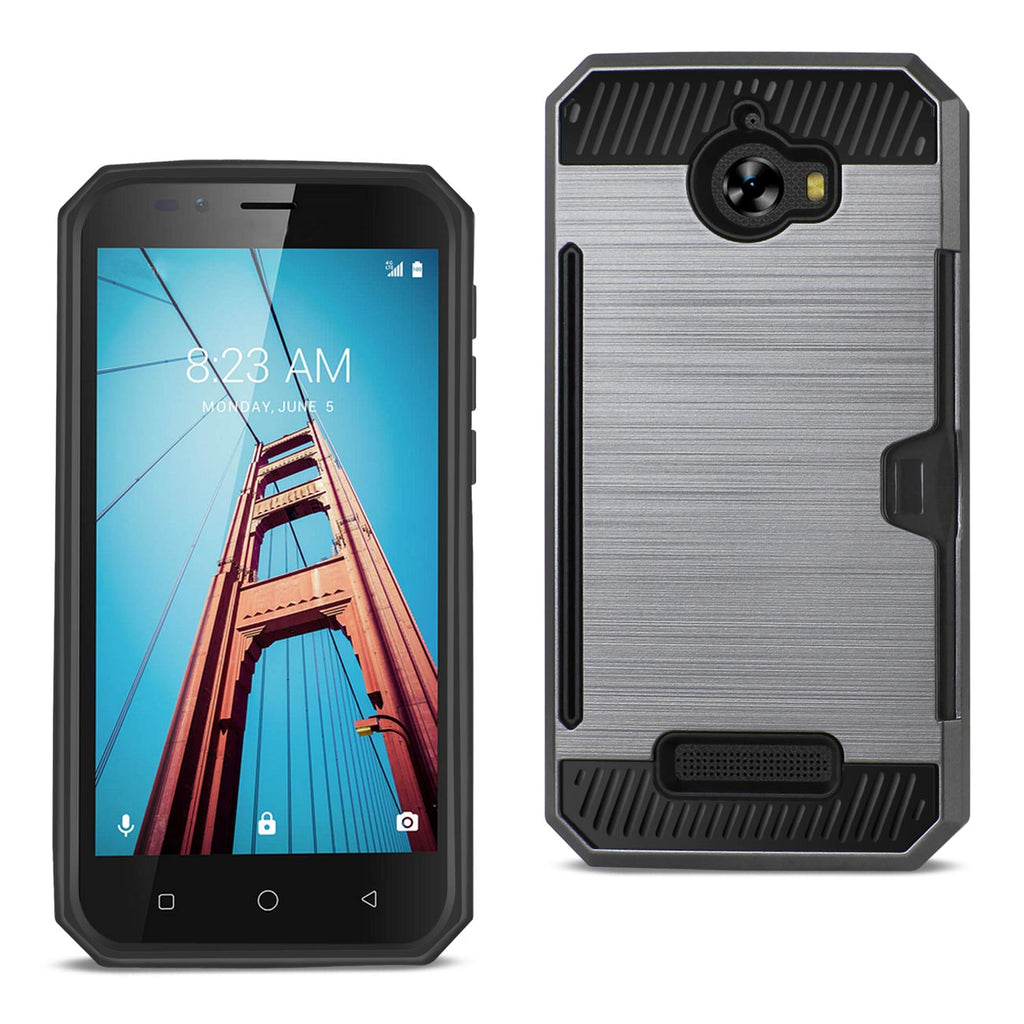 Reiko Coolpad Defiant Slim Armor Hybrid Case with Card Holder in Gray | MaxStrata