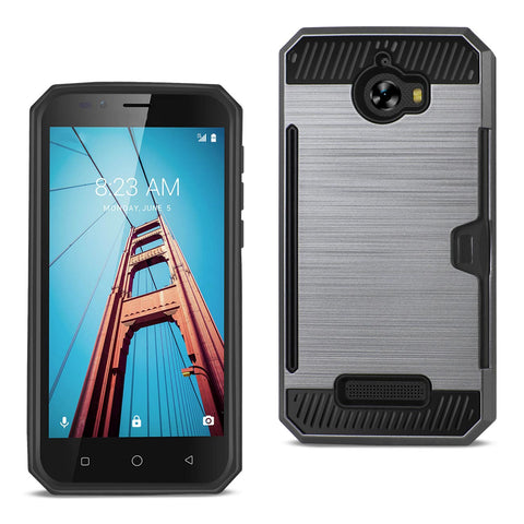 Reiko Coolpad Defiant Slim Armor Hybrid Case with Card Holder in Gray | MaxStrata