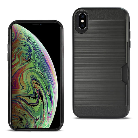Reiko iPhone XS Max Slim Armor Hybrid Case with Card Holder in Black | MaxStrata