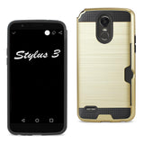 Reiko LG Stylo 3/ Stylus 3 Slim Armor Hybrid Case with Card Holder in Gold | MaxStrata